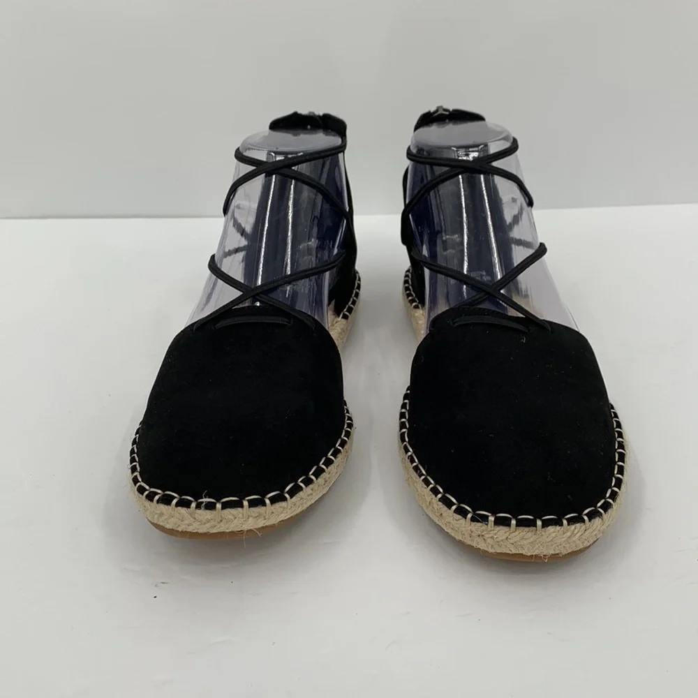 Eileen Fisher Lace-up Espadrille Shoe black suede criss cross straps flat new 7